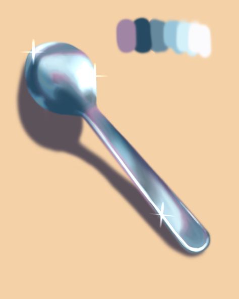 Digital drawing lighting and color study spoon by me Spoon Reference, Drawing Lighting, Spoon Drawing, Coloring Practice, Lighting Study, Rendering Drawing, Concept Art Tutorial, Color Study, How To Shade