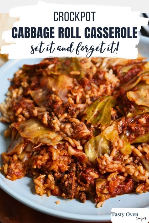 This Slow Cooker Cabbage Roll Casserole is one of the best unstuffed cabbage casseroles. It's a set-it-and-forget-it dinner that is warm, hearty and captures all the food groups to make a complete meal. Cabbage Roll Crockpot, Cabbage Crockpot Recipes Slow Cooker, Slow Cooker Cabbage Roll Casserole, Crock Pot Cabbage Rolls, Lazy Cabbage Rolls Slow Cooker, Cabbage Roll Casserole Crockpot, Cabbage Casserole Crockpot, Hamburger Cabbage Casserole, Crockpot Unstuffed Cabbage