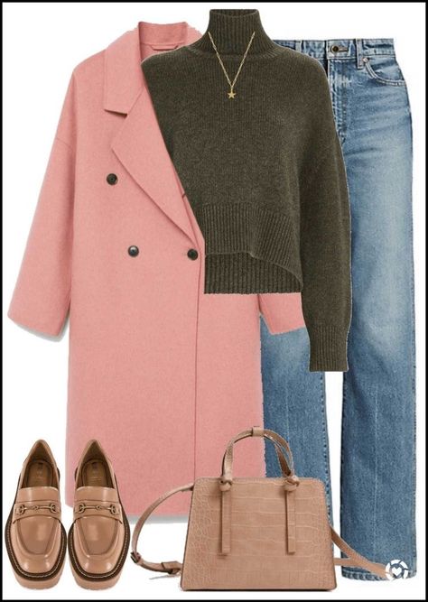 Pink Coat Outfit, Chique Outfit, Looks Jeans, Maple Sugar, Turtle Neck Sweater, Pink Coat, Anine Bing, Looks Chic, Casual Clothing