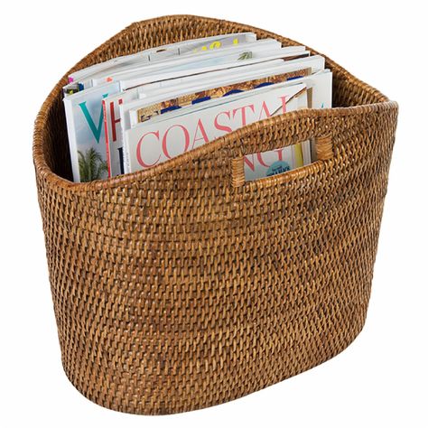 KOUBOO La Jolla Oval Rattan Magazine Rack | Hayneedle Rattan Magazine Holder, Office Wall Organization, King Craft, Blanket Rack, Kitchen Placemats, Bathroom Basket Storage, Rattan Headboard, Bookcase Organization, Trunks And Chests