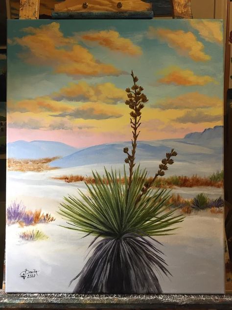 Yucca Painting, Adobe Home, Yucca Plant, Desert Plants, Landscape Scenery, Hand Painting Art, White Sand, Photo Canvas, Yellow Roses