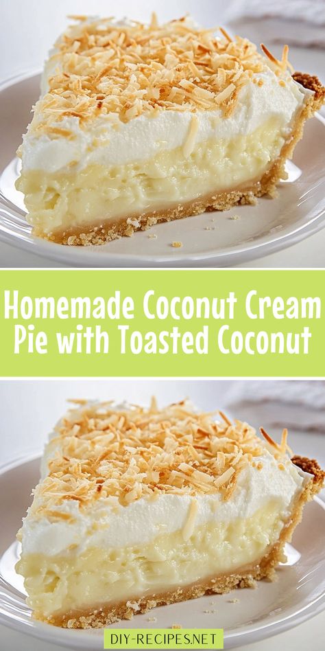 Try this homemade coconut cream pie recipe for a classic dessert! Topped with sweet whipped cream and toasted coconut, it’s creamy, rich, and irresistible. Coconut Macaroon Pie Recipe, Coconut Cream Pie With Pudding, Coconut Pie Recipe Old Fashioned, Coconut Cream Recipes Canned, Coconut Pudding Recipes, Best Coconut Pie Recipe, Coconut Cream Pie With Meringue, Marscapone Recipes, The Best Coconut Cream Pie