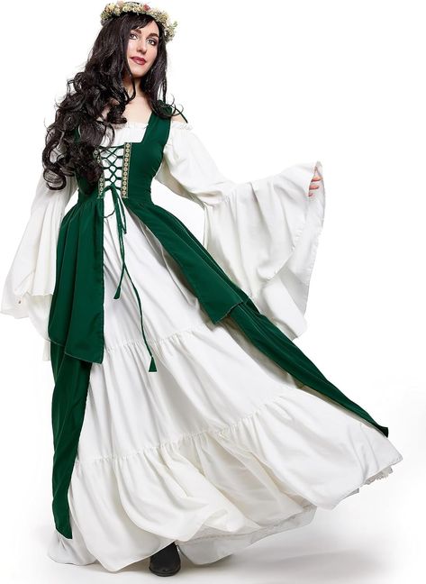 Amazon.com: Mythic Renaissance Medieval Irish Costume Over Dress & Cream Chemise Set (Small/Medium, Black) : Clothing, Shoes & Jewelry Purple Medieval Dress, Black Medieval Dress, Green Medieval Dress, Womens Medieval Dress, Corsets Vintage, Vintage Party Dresses, Punk Dress, Medieval Costume, Queen Dress