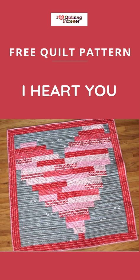 Free Quilt Pattern: I Heart You Quilt Heart Quilt Patterns, Pineapple Quilt Pattern, Jelly Roll Patterns, Heart Quilt Pattern, Jelly Roll Quilt Patterns, Cute Quilts, Beginner Quilt Patterns, Jellyroll Quilts, Free Quilt Patterns