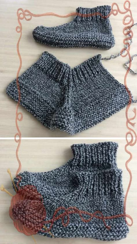 Knit House Slippers, Amazing Knitting Patterns, Free Knitting Patterns For Slippers, Knitted Slippers Free Pattern Easy, Diy Knitting Needles, Knitted Socks Free Pattern, Knit Slippers Free Pattern, Slippers Free Pattern, Knit Slippers