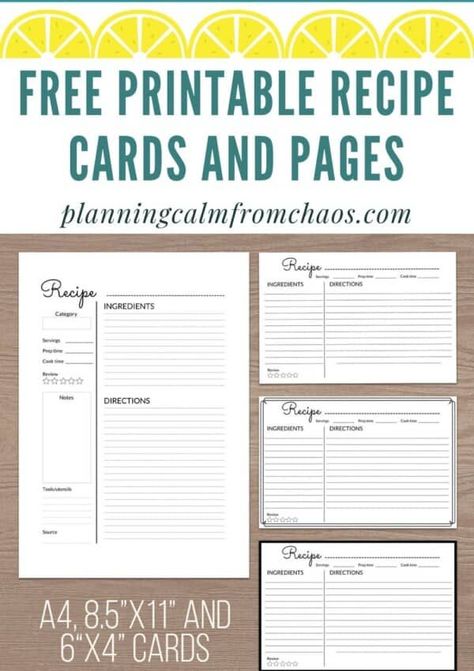 Free Printable Recipe Cards and Pages - Planning Calm From Chaos studentplannerprintable #notionlifeplanner #momplanner #plannercommunity. Recipe Pages Printable Free, Recipe Templates Free, Recipe Organization Binder, Recipe Binder Printables, Recipe Book Printables, Diy Recipe Binder, Printable Recipe Page, Junque Journal, Recipes Cards