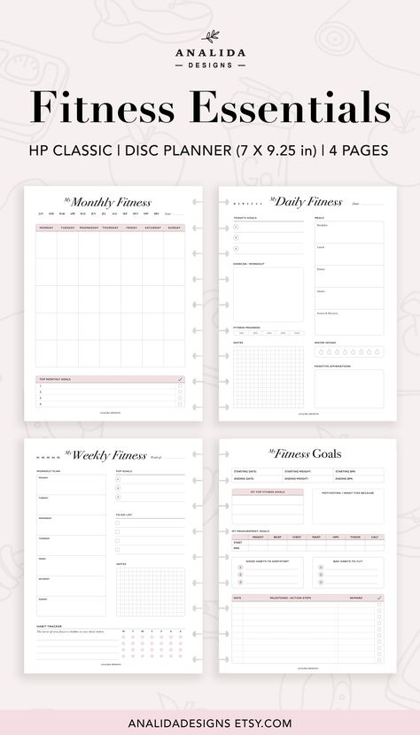 Fitness Essential Planners available in Letter, A4 & A5 sizes. Daily Fitness Tracker, Minimalist Fitness, Workout Journal, Workout Tracker, To Do Planner, Fitness Planner Printable, Planner Fitness, Fitness Blender, Minimalist Planner