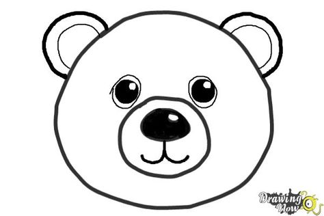 How to Draw a Bear Face - DrawingNow Bear Face Drawing Simple, Bear Eyes Drawing, Hibernation Preschool Crafts, Draw A Bear, Hibernation Preschool, Bear Face Drawing, Bear Footprint, Drawing Worksheets, Baby Footprint Art