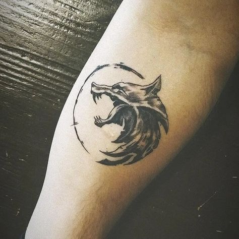 #Tattoos,The Witcher Wolf Head Tattoo Design From The TV Show Witcher Wolf Tattoo, Wolf Head Tattoo Design, The Witcher Wolf, Wolf Head Tattoo, Head Tattoo Design, Witcher Wolf, Circle Tattoo Design, Witcher Tattoo, Wolf Tattoo Ideas