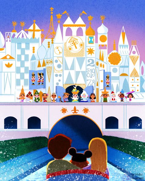 Out first family ride - Everyday Love Art - The Art of Nidhi Chanani Nidhi Chanani, Disneyland Art, Small World Disneyland, World Wonders, World Poster, Small World, Love Art, Disneyland, Castle