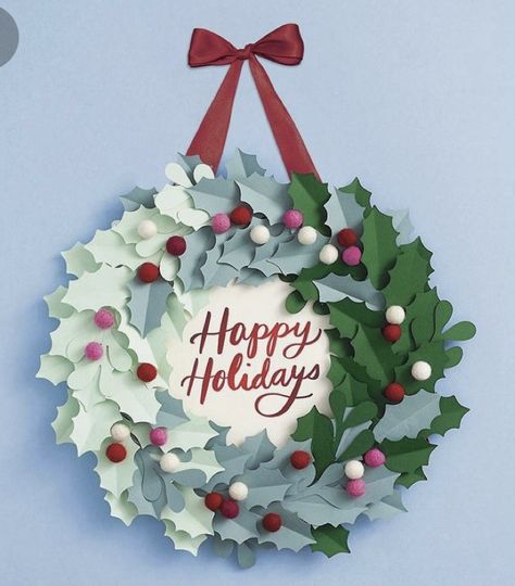 Wreaths Ideas, Christmas Craft Supplies, Paper Wreath, Xmas Wreaths, Greenery Wreath, 3d Christmas, Paper Source, Christmas Lettering, Christmas Mood