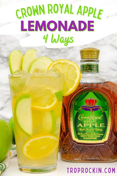 Crown Apple Margarita Recipe, Crown Punch Recipes, Crown Apple Punch Recipes, Apple Flavored Alcoholic Drinks, Mixed Drinks With Crown Apple, Crown Mixed Drinks Recipe, Drinks With Apple Crown Royal, Green Apple Crown Royal Drinks, Crown Royal Mixed Drinks Recipes