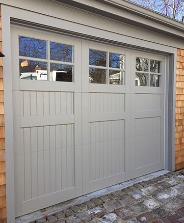 The Harbour Series: Gallery | Fagan Door Corp. Edwardian Garage Doors, Matching Front Door And Garage Door, Garage Door With Door, Garage With Windows, Garage Door Exterior, Garage Exterior Ideas, Garage Carriage Doors, Garage Side Door, Garage Door Conversion