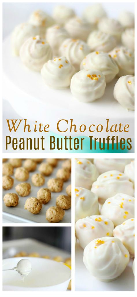 These white chocolate peanut butter truffles look (and taste) like they would be complicated to make, but they come together in minutes! Filled with a delicious peanut butter filling, they are perfect for any occasion. White Chocolate Peanut Butter Cups, White Chocolate Melts Recipes, What To Make With White Chocolate, White Melting Chocolate Recipes, Peanut Butter Dipped Oreos, Truffle Filling Recipes, White Chocolate Candy Recipes, White Chocolate Peanut Butter Balls, White Chocolate Reeses