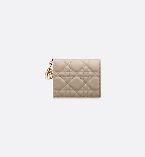 Mini Lady Dior Gardenia Wallet Sand-Colored Cannage Lambskin | DIOR Mini Lady Dior, Dior Star, Dior Book Tote, Christian Dior Couture, Best Wallet, Star Shoes, Dior Wallet, Silver Cufflinks, Sand Color