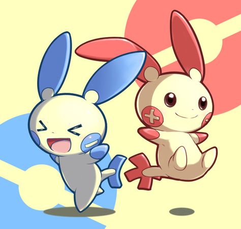 Plusle and Minun Plusle Pokemon Art, Pokemon References, Team Instinct, Mega Pokemon, Posca Art, Pokemon Party, Pokemon Center, Pokemon Images, Cute Pokemon Wallpaper