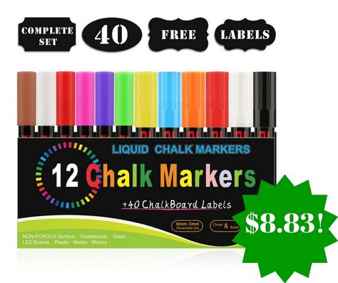 Amazon: Blusmart 12 Pack Chalk Markers with 40 Chalkboard Labels Only $8.83 - http://www.couponsforyourfamily.com/amazon-blusmart-12-pack-chalk-markers-with-40-chalkboard-labels-only-8-83/ Chalkboard Mirror, Bistro Restaurant, Chalk Marker, Liquid Chalk Markers, Chalkboard Labels, Chalk Pens, Liquid Chalk, Fluorescent Colors, Free Labels