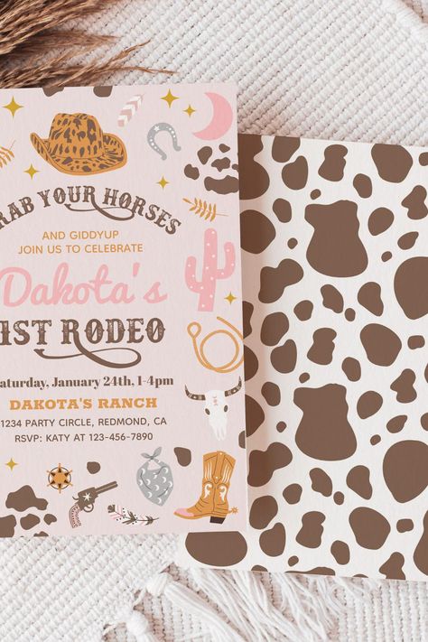 Cowgirl Birthday Invitation | 1st Rodeo Invitation First Birthday Cowgirl Theme, Rodeo Birthday Party Girl, My First Rodeo Party, My First Rodeo Birthday Girl, First Rodeo Birthday Party Girl, My First Rodeo Birthday, Rodeo Birthday Party, Cowgirl Birthday Invitations, First Rodeo Birthday