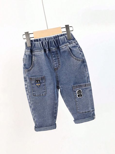 Baby Boy Sandblasting Car Logo Decor Jeans Medium Wash    Denim Plain Bottoms Medium Stretch  Baby Boys Clothing, size features are:Bust: ,Length: ,Sleeve Length: Kids Jeans Boys, Kids Wear Boys, Baby Boy Jeans, Okie Dokie, Boys Denim, Boys Graphic Tee, Car Logo, Boys Wear, Jeans Kids