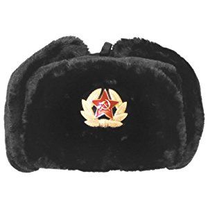 Russian Army Style Winter Cap Warm Trapper Hat Ear Flaps with Badge Black Trapper Hat Pattern, Cossack Hat, Winter Fur Hat, Russian Hat, Russian Winter, Ear Flap Hats, Trapper Hat, Military Hat, Warm Winter Hats