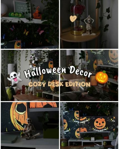 🎃 halloween desk decor! 🎃 Finally starting to cool down and feel like fall. All links are in my bio! ☺️If it’s not the exact item I added Amazon substitutes. cozy gaming setup | white pc | desk setup | game room | setup inspiration | pc setup | cozy desk | cozy gamer | cozy room | setup gamer | girl gamer | desk aesthetic | halloween | halloween decor | halloween desk decor | spooky season | fall | fall decor | Tags #whitedesksetupideas #whitedesksetup #monitorstand #gameroomsetup #whitep... Gamer Desk Aesthetic, Setup Gamer Girl, Pc Desk Setup, Halloween Desk Decor, Game Room Setup, Cozy Gaming Setup, White Desk Setup, Setup Inspiration, Cozy Gamer