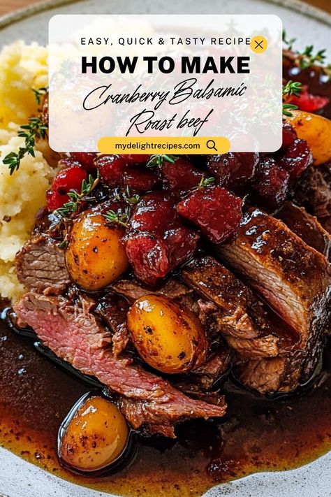 Delight in this flavorful feast featuring cranberry balsamic roast beef! The perfect balance of tart and sweet, this dish is not only delicious but also an eye-catching centerpiece for any dinner party or festive gathering. Roast Beef For Thanksgiving, Prime Beef Roast, Whole 30 Christmas Dinner, Thanksgiving Beef Tenderloin, Christmas Tri Tip Dinner, Cranberry Roast Beef, Slow Braised Beef Roast With Cranberry Balsamic Glaze, Recipes With Beef Roast Meat, Beef Roast Christmas Dinner