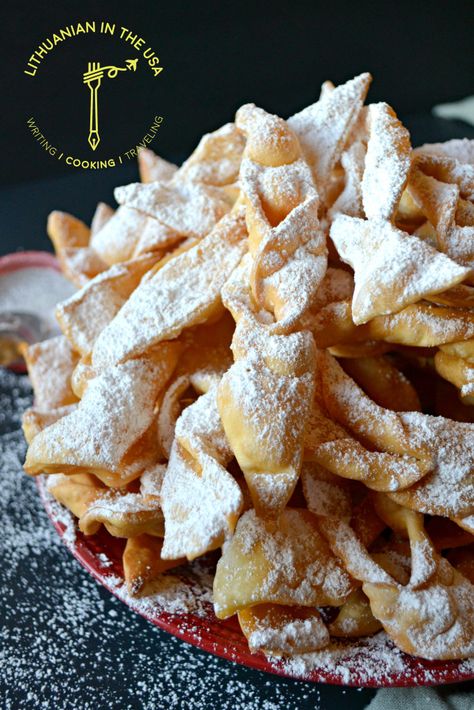 Crispy Fried Pastry Ribbons / Traškūs žagarėliai – Lithuanian in the USA Chrusciki Recipe, Fried Pastry, Lithuanian Recipes, Polish Desserts, German Baking, Pastry Cook, Italian Cookie Recipes, Sweet Pastry, Good Movie