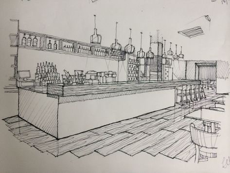 Penning Palatable Perfection: Restaurant Interior Sketch Service Bakery Perspective Drawing, Restaurant Drawing Sketch, Restaurant Perspective, Bar Sketch, Restaurant Sketch, Restaurant Drawing, Sketch Restaurant, Interior Architecture Sketch, Architecture 101