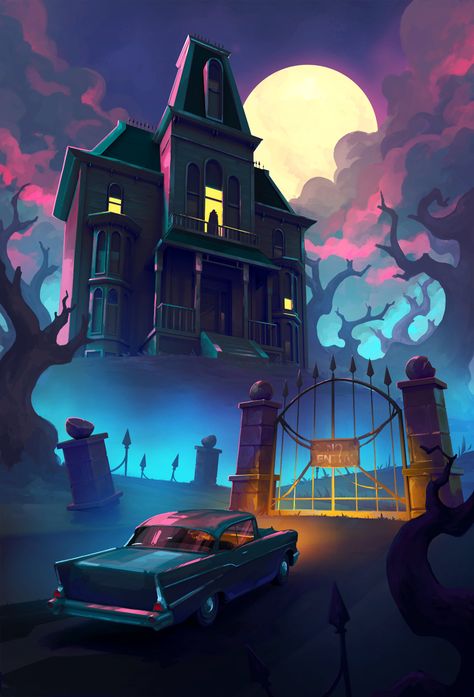 Scary Houses, House Cartoon, Horror House, Halloween Wallpaper Iphone, Halloween Illustration, Halloween Drawings, Halloween Haunted Houses, Halloween Pictures, Environment Concept Art