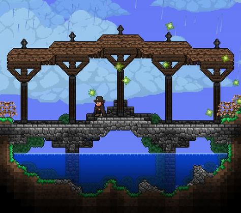 Terraria Pirate Ship, Cute Terraria Houses, Terraria Base Design, Terraria Bridge Ideas, Terraria Bridge, Terraria Builds Ideas, Terraria Base Ideas, Terraria Base, Terraria Houses