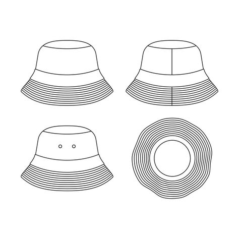 Bucket Hat Illustration, Hat Illustration, Design Outline, Outline Template, Apparel Design Inspiration, Hat Vector, Illustration Flat, Crafts Room, Flat Sketches