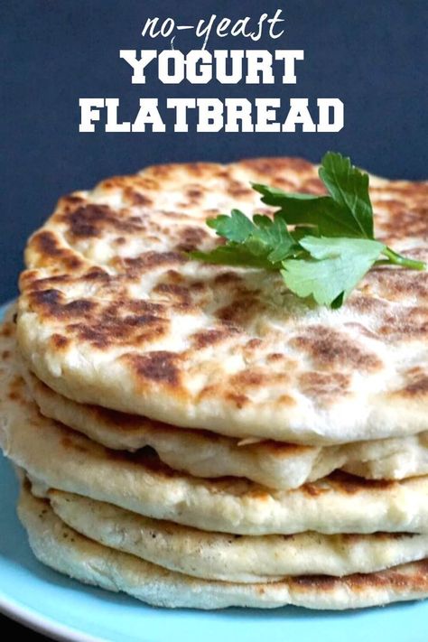 Easy No-Yeast Yogurt Flatbread, a delicious homemade bread recipe that is ready in about 40 minutes. Soft, cooked to perfection, this flatbread is way better than the store-bought one. These flat breads can be enjoyed on their own, or dipped in your favourite Indian food, or as an appetizer with hummus and other dips. It stays fresh for long, and can be prepared just before your meal. #flatbread, #bread, #noyeastbread, #homemadebreadrecipes No Knead Flatbread, Yogurt Flatbread Recipe, Yoghurt Flatbread, Soft Flatbread Recipe, Yogurt Flatbread, Easy Flatbread Recipes, Yoghurt Recipe, Easy Flatbread, Homemade Flatbread