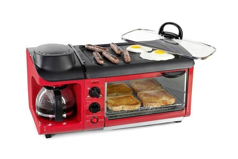 Tiny Home? 8 Multi-Purpose Appliances That Save Space | Qanvast Red Toaster, Breakfast Station, Breakfast Maker, Tenda Camping, Breakfast Meat, Outdoor Kitchen Appliances, Hot Sandwich, Kitchen Area, Toaster Oven