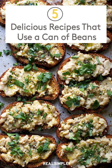 5 Delicious Recipes That Start With a Can of Beans | Click here for the best dinner recipes that use canned beans like protein-packed pintos, cannellini, or black beans. Canned beans are convenient, satisfying, and affordable pantry essentials that make delicious, healthy recipes. #recipes #recipeideas #realsimple #fastrecipes #quickrecipe #weeknight Corn And Bean Recipes, Wic Recipes Ideas Dinners, Can Beans Recipe, Meals With Beans Dinners, Recipes Using Canned Beans, Canned Beans Recipe Ideas, Canned Bean Recipes, Mixed Bean Recipes, Wic Recipes