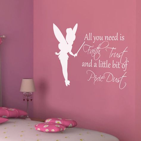 Princess++All+You+Need+Is+Faith+Trust+and+a+by+GSGVinylDesigns,+$28.00 Tinker Bell Room, Tinkerbell Bedroom, Faith Trust And Pixie Dust, Children's Bedroom Ideas, Disney Canvas Art, Tinkerbell And Friends, Disney Rooms, Toddler Girl Room, Big Girl Rooms