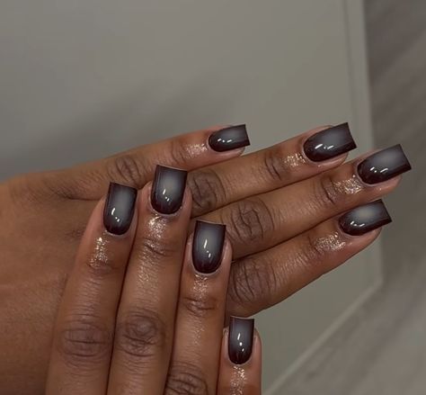 Fall Acrylic Nails Black Women, Dark Olive Nails, Fall Short Acrylics, Nardo Grey Nails, Grey Aura Nails, Short Grey Nails, Gray Matte Nails, Dark Gray Nails, Chocolate Brown Nails