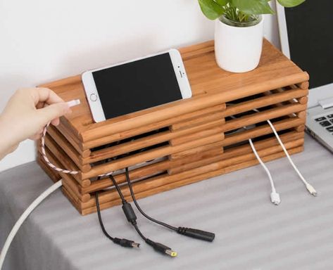 Cable Management Diy, Caravan Storage, Cable Organizer Box, Phone Charging Station, Cable Management Box, Art Studio Space, Hide Cables, Wood Shop Projects, Butler's Pantry