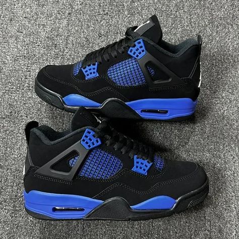 Jordan 4s Blue Thunder, Shoes Jordans 4s, Jordans 4s Blue, J 4 Shoes, Blue Thunder 4s, Cute Shoes To Get, Nice Clothes For Women, Blue Jordans 4s, Blue Jordan 4’s