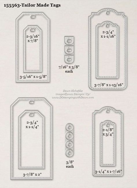 Stampin' Up! Tailor Made Tags Die size shared by Dawn Olchefske #dostamping #stampinup #papercrafting #diecutting #stampindies Stampin Up Tailor Made Tags, Tailor Made Tags Dies, Penguin Christmas Cards, Tags Stampin Up, Hope Box, Stampin Up Dies, Craft Paper Storage, Christmas Trimmings, Stick Figure Family