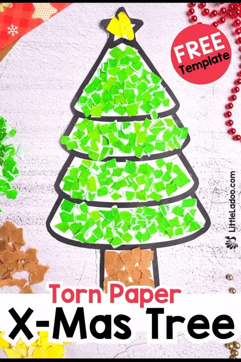 Christmas Tree Process Art Preschool, Torn Paper Christmas Tree, Evergreen Tree Crafts Preschool, Christmas Tree Craft For Preschoolers, Christmas Tree Crafts For Preschoolers, Christmas Tree Art Preschool, Christmas Tree Craft Preschool, Preschool Christmas Tree Crafts, Preschool Christmas Tree Activities