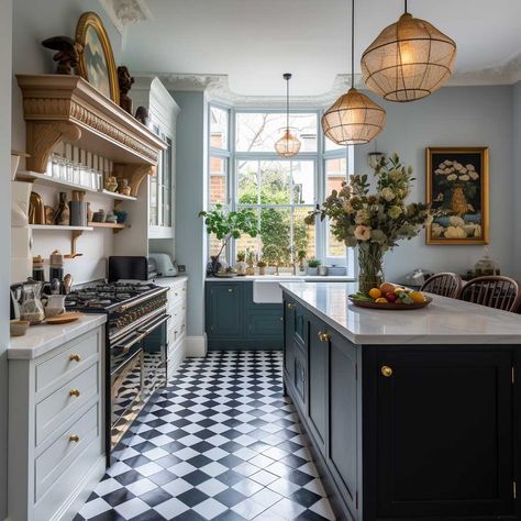 3+ Modern Twists on Victorian Kitchen Aesthetics for Your Home • 333+ Images • [ArtFacade] Kitchen Historic Home, Victorian Townhouse Kitchen, Period Kitchen Ideas, Georgian Interiors Kitchen, Modern Victorian Aesthetic Home, Modern English Victorian House Interiors, Traditional Victorian Kitchen, Modern Edwardian Kitchen, Victorian French House