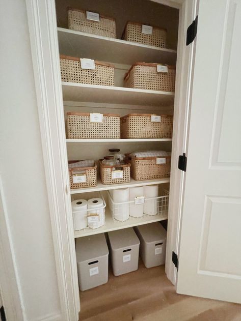 Closet Organization Closet Organization Hallway, Organize Hall Closet, Medicine Closet Organization, Medicine Closet, Linen Closet Organization Hallway, Sports Closet, Bookshelf Closet, Scarf Organization, Linen Closet Organization