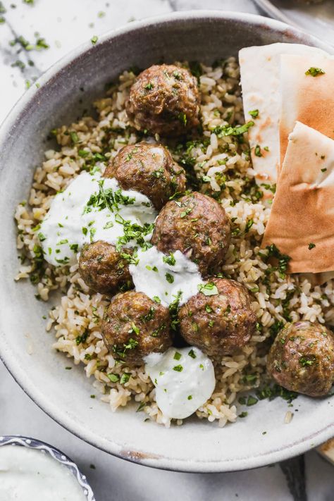 Lamb Meatballs Ground Lamb Meatballs Recipes, Ground Lamb Meatballs, Healthy Lamb Recipes, Lamb Meatballs Greek, Ground Lamb Recipes, Meze Platter, Holiday Meal Planning, Mediterranean Spices, Healthy Eating Diets