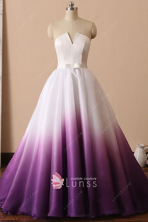 Purple Wedding Gown, Fancy Prom Dresses, Dye Wedding Dress, Ombre Wedding Dress, Ombre Gown, Purple Wedding Dress, Violet Pastel, Ombre Prom Dresses, Satin Ball Gown