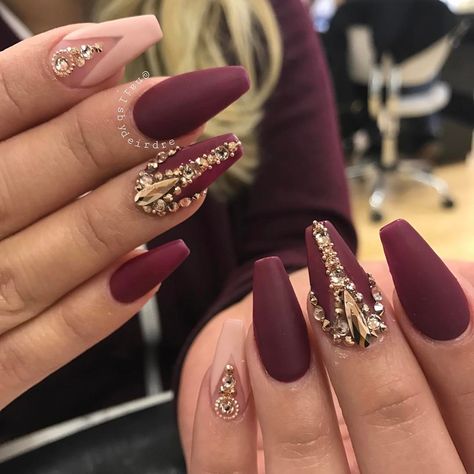 For my boo ❤️ #clevelandnails #clevelandnailtech #nailsofinstagram #swarovski #rosegold #matte #riyasnailsalon #nails Maroon Nail, Fall Pedicure, Pedicure Colors, Maroon Nails, Glamour Nails, Swarovski Nails, Burgundy Nails, Her Nails, Prom Nails