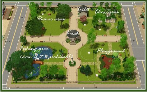 Sims4 Park Ideas, Newcrest Park Sims 4, Sims 4 Newcrest Park, Sims Park Ideas, Sims 3 Community Lots, Sims 3 Lots, Playground Bloxburg, Sims 4 Build Ideas Community, Sims 4 Parks