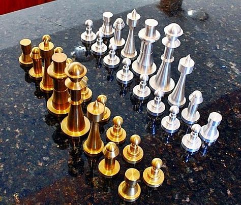 Lathe Projects Metal, Metal Trophy, Metal Lathe Projects, Chess Design, Machine Shop Projects, Cnc Machine Projects, Cnc Programming, Metal Chess Set, Craft Market Display