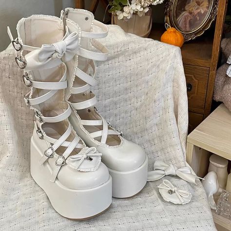 Harajuku Shoes Boots, White Harajuku Heels For Party, Summer Harajuku High Heels, Kawaiicore Chothes Shoes, White Platforms, Kawaii Goth Platform Shoes, Seychelles, 7 And 7, Caicos Islands