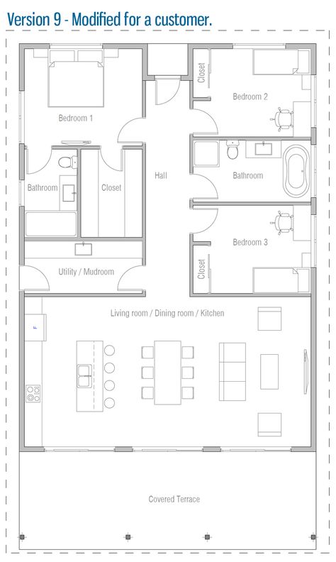 house design house-plan-ch521 51 Wooden House Plans, Extension Plans, Three Bedroom House Plan, Bungalow Floor Plans, Modern Floor Plans, Affordable House Plans, Small House Floor Plans, House Floor Design, Building House Plans Designs