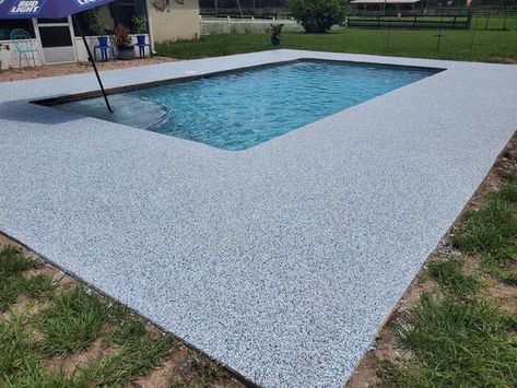 Concrete Coatings Pool Decks, Resin Pool Deck, Epoxy Floor Outdoor Patio, Pool Deck Colors Concrete Paint, Pool Deck Paint Ideas Concrete, Epoxy Pool Deck, Epoxy Patio Floor, Painted Pool Deck, Painted Pool